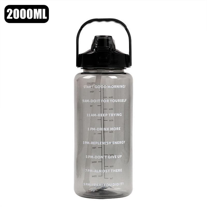 2 Liters Straw Plastic Water Bottle Large Portable Travel Bottle Sports Fitness Cup High Value Big Fat Cup Adult Universal 2L black