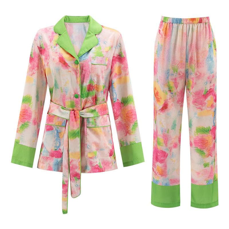 Design Spring and Autumn Sardinian Rose Ice Silk Women's Outerwear Pajamas Home Set XL
