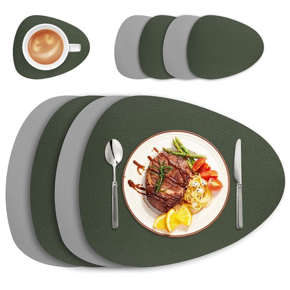 4/8pc Set Placemats with Coaster PU Leather Nordic Style Tableware Pad Coffee Table Non-Slip Waterproof Washable Kitchen Mats 4pc mat and coaster