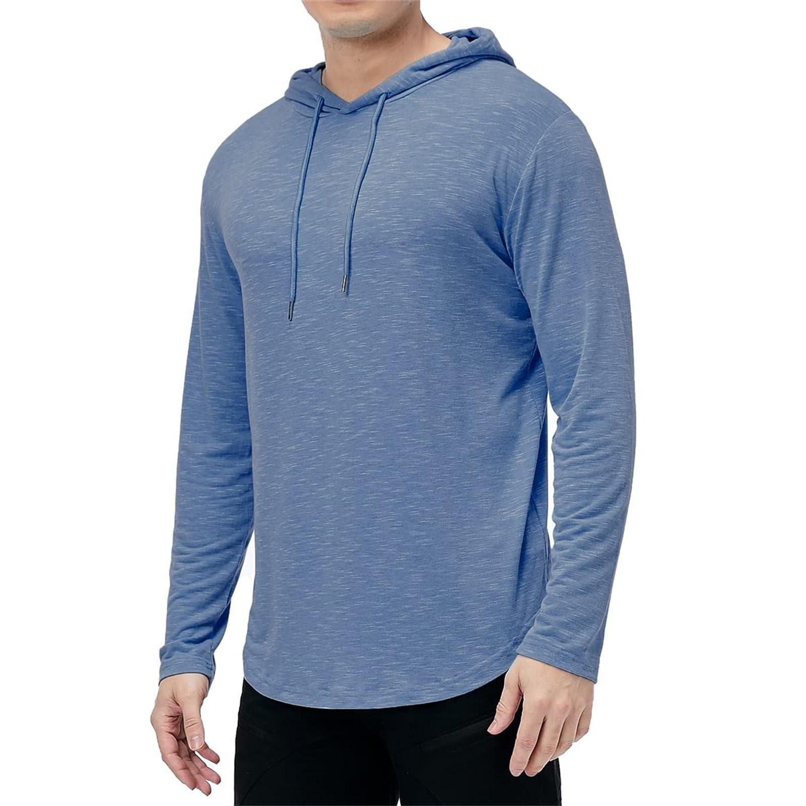 Mens Casual Hooded Coat Solid Color Long-Sleeved Sports Hoodie XL dark blue