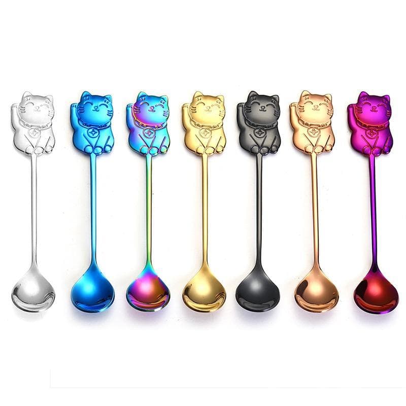 Creative 304 Stainless Steel Cartoon Lucky Cat Spoon Gift Coffee Stirring Spoon Ice Cream Ice Cream silver