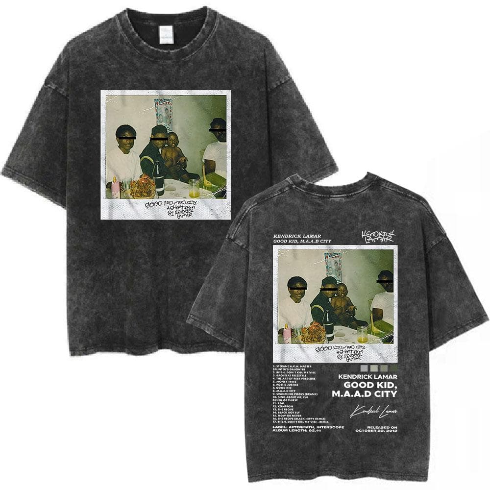 Rapper Kendrick Lamar Mustard Vintage Washed T Shirts Short Sleeve T Shirt Men's Casual Cotton Oversized T-shirt 2XL