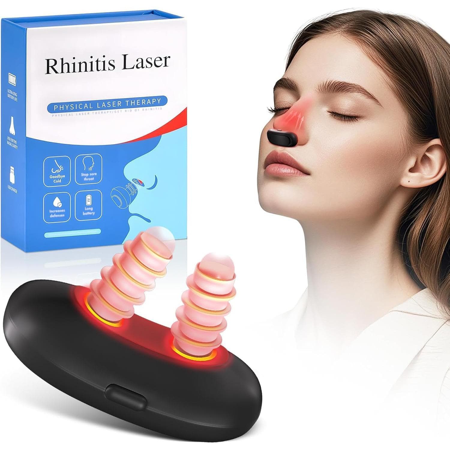 RespiRelief Red Light Nasal Therapy Device, Respi-Relief Red Light Nasal Therapy Instrument, Red Light Nasal Therapy for Nose, Nasal Soothing Device