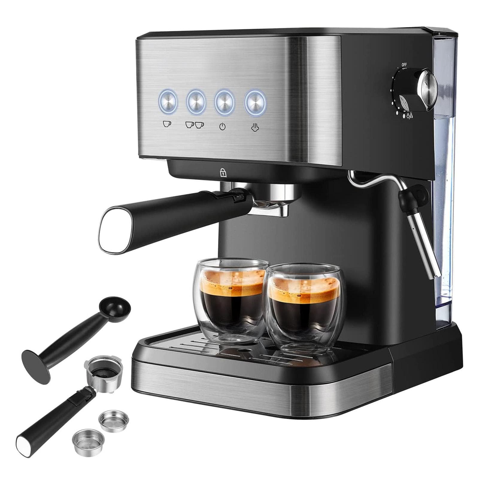 15 Bar Espresso Machine 1050W All-In-One Semi-Automatic Coffee Machine with Milk Frother Steam Wand UK Plug black