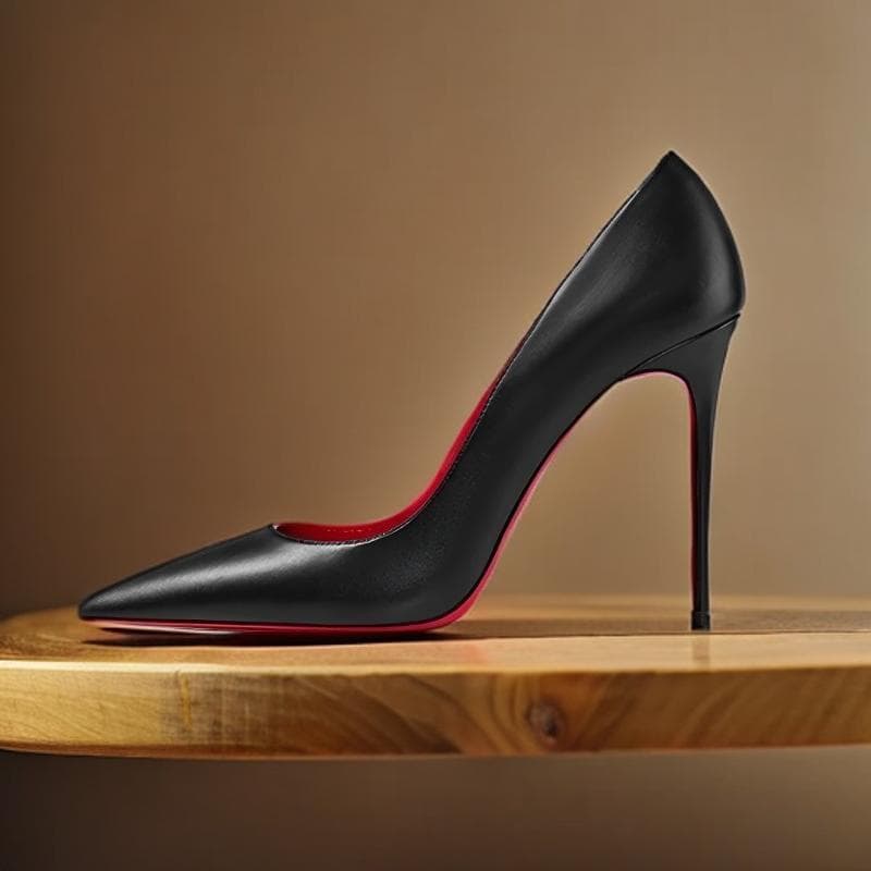 Light nude black matte leather with pointed 12cm ultra-fine heel high heels, fashionable and versatile professional shoes 42