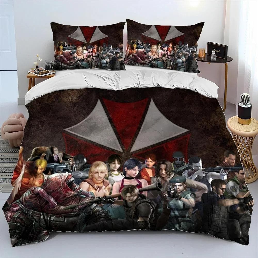 3D R-Resident Evil Games Gamer Comforter Bedding Set,Duvet Cover Bed Set Quilt Cover Pillowcase,king Queen Size Bedding Set Boys 135x200cm 2pcs