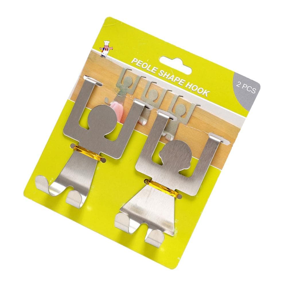 2pcs Cartoon Man shaped Metal Steel Steel Over Cabinet Door Hook Kitchen Towel Hanger Organizer