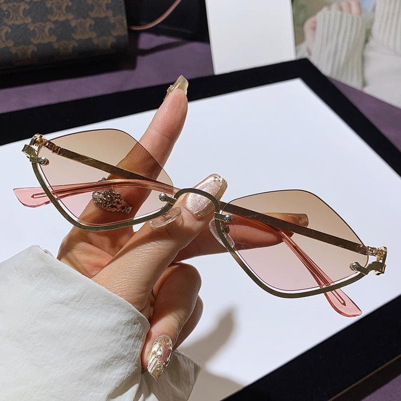 Metal Women Simple Trend Sunglasses Men New Half Frame Diamond Shaped Dopamine Small Frame Outdoor UV Protection