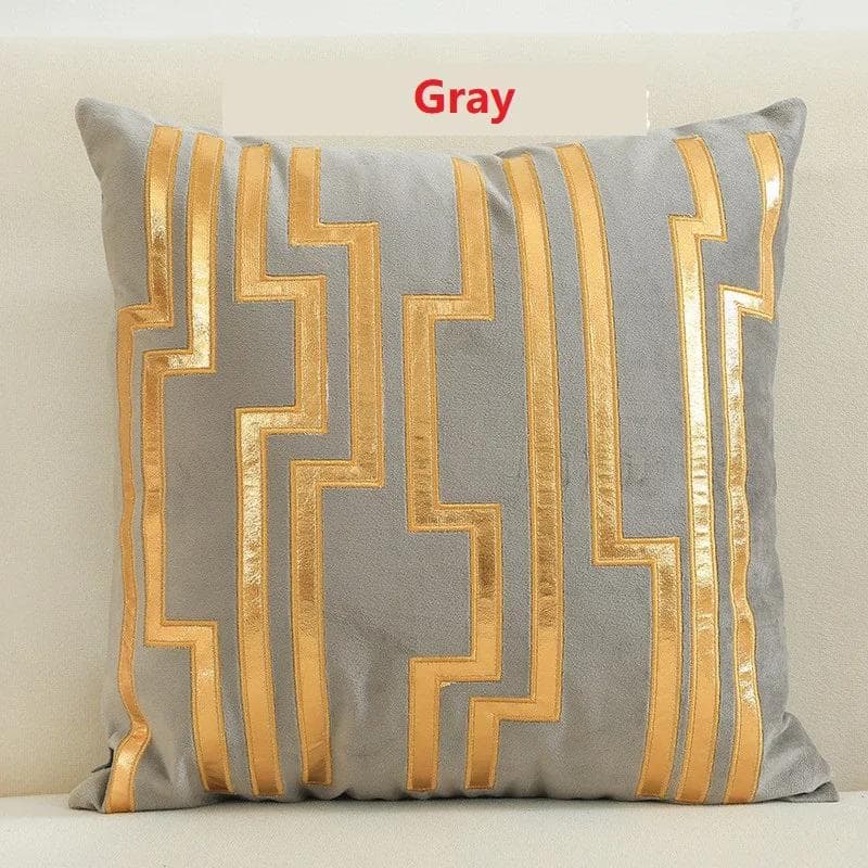 Luxury Golden Bronzing Thicken Velvet Pillow Cushion Cover 45*45 Geometric Kussenhoes Coussin Home Sofa Decorative Funda Cojin 450mm*450mm gray