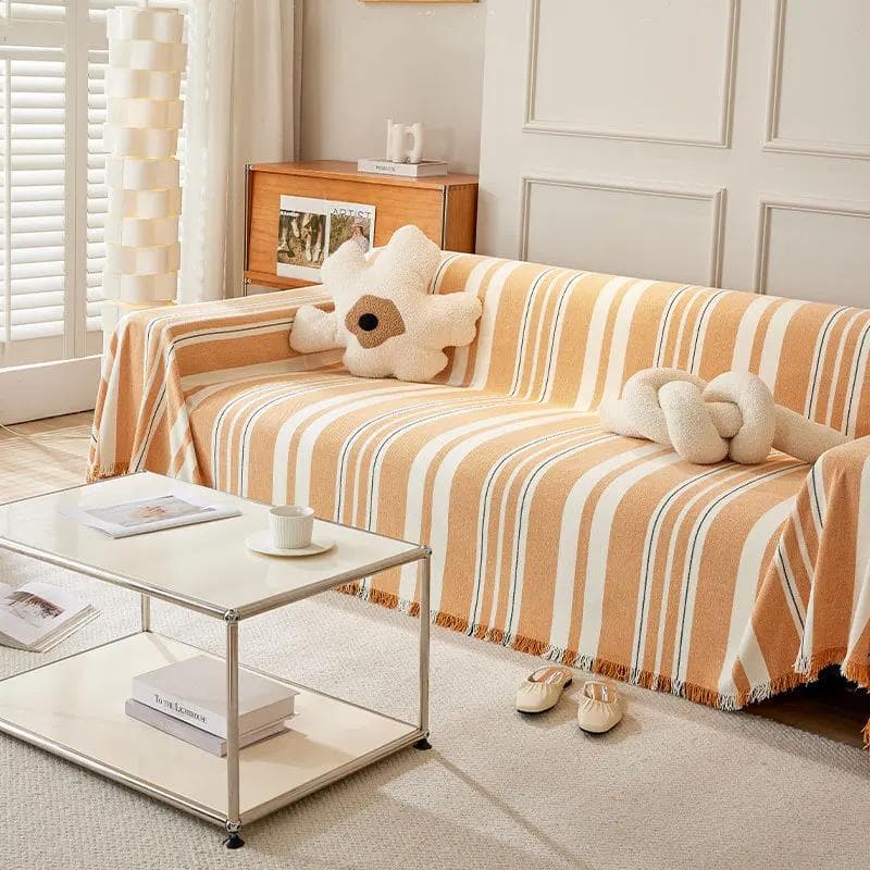 Cream Style Sofa Cover Cloth Towel with Chenille Stripes Universal Cover Non Slip Aviation Blanket Decoration Pad Soft Versatile 180x90cm1pcs