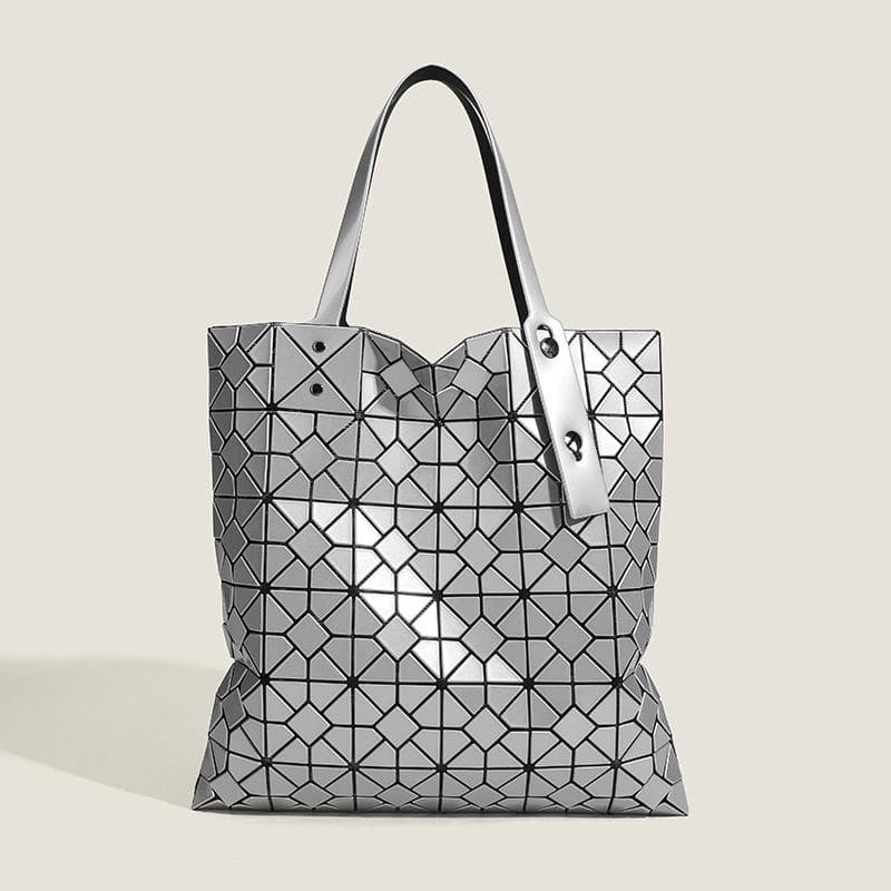 Geometric Diamond-shaped Stylish Tote Large Bag, Fashionable Bag, Single-shoulder Hand-held, Large-capacity Women's Bag silver