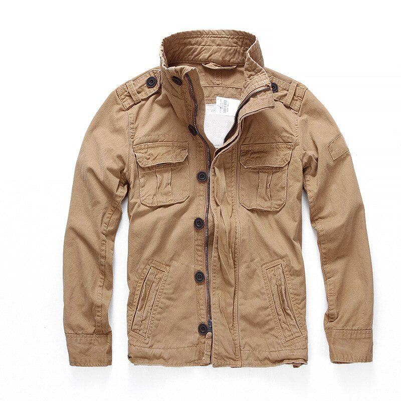 Men Camouflage Combat Jackets Retro Military Pocket Men's Denim Macket Outwear Coats Casual Male Cotton XL khaki