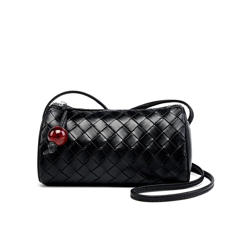 Woven Leather Single Shoulder Crossbody Bag Women's Fashion Simple Casual Bag Pillow Bag for Mobile Phone black