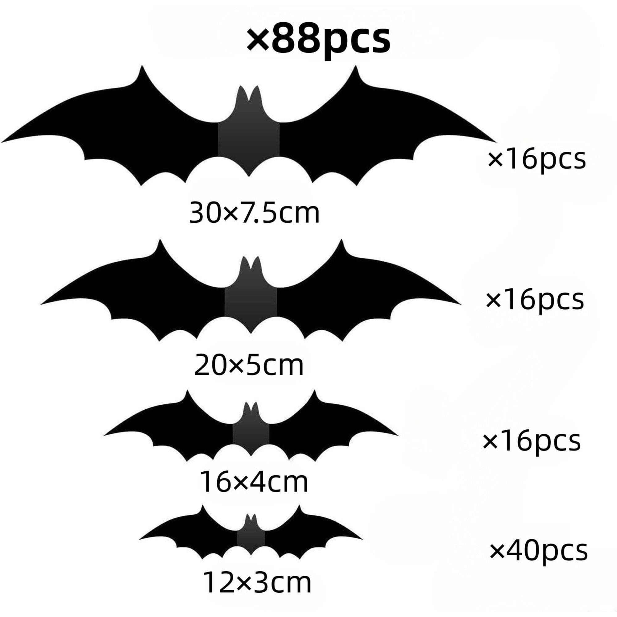 Bats Wall Decor 88PCS Halloween Decoration Bats Realistic PVC 3D Black Scary Bat Wall Stickers for black