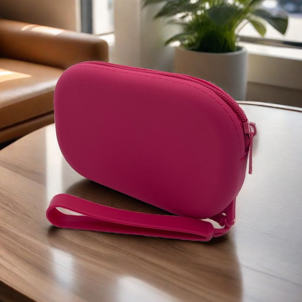 1Pc Oval Silicone Cosmetic Bag Coin Purse Large Capacity Multifunction Storage Bag Solid Color Small Item Bag Pouch red