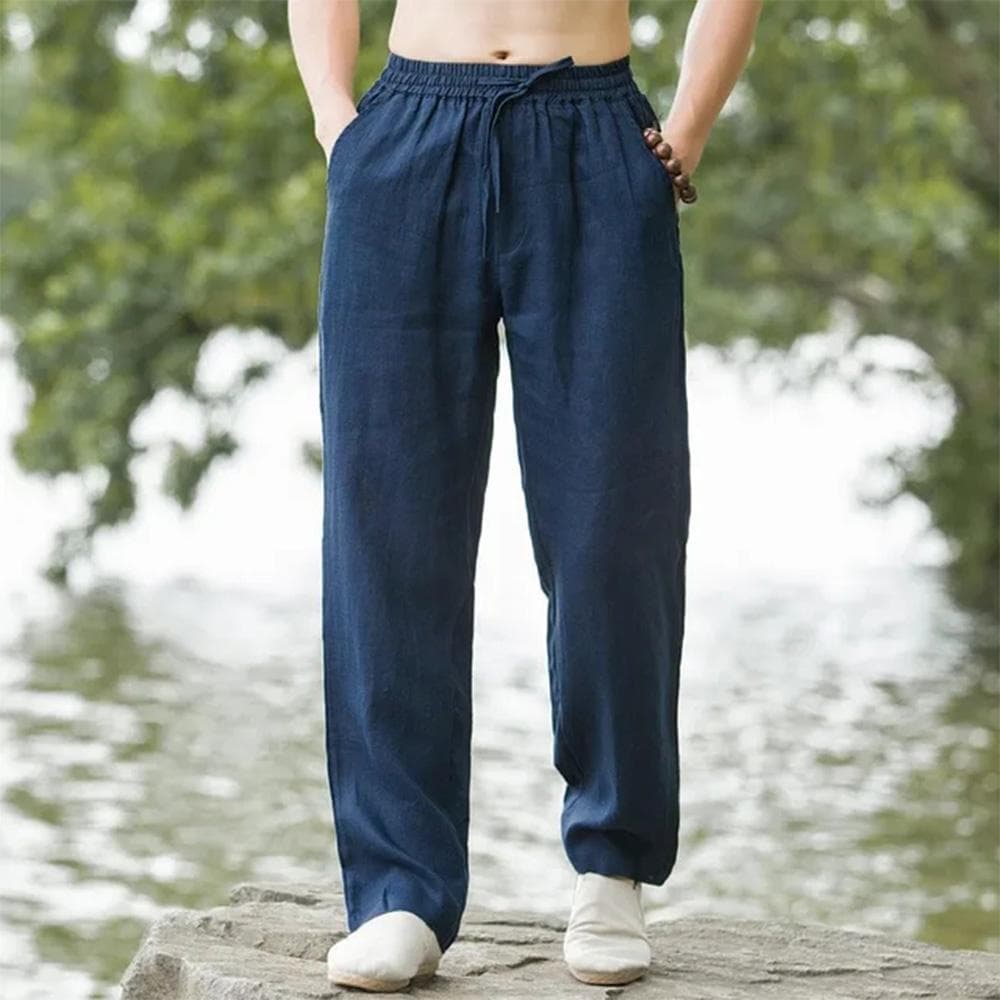 Men's Cotton Linen Pants Hawaiian Vacation Holiday Beach Trousers Breathable Streetwear Casual Pants Loose Men Bottoms M Dark blue