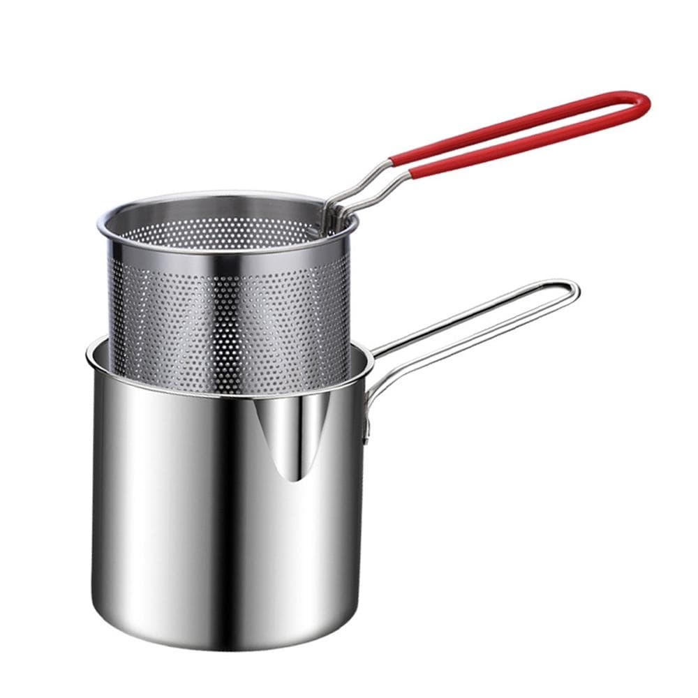 Small Deep Fryer for Home Use 1L/0.35GAL Stainless Steel Milk Steamer Frying Pot With Basket Pot and basket set