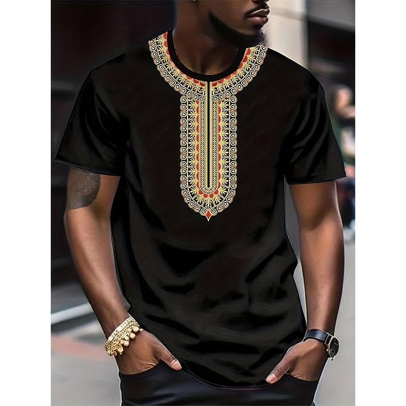 African Ethnic Pattern T-Shirt For Men Tribal Dashiki 3D Printed Tees Summer Casual Short Sleeve Loose T Shirts Round Neck Tops 6XL