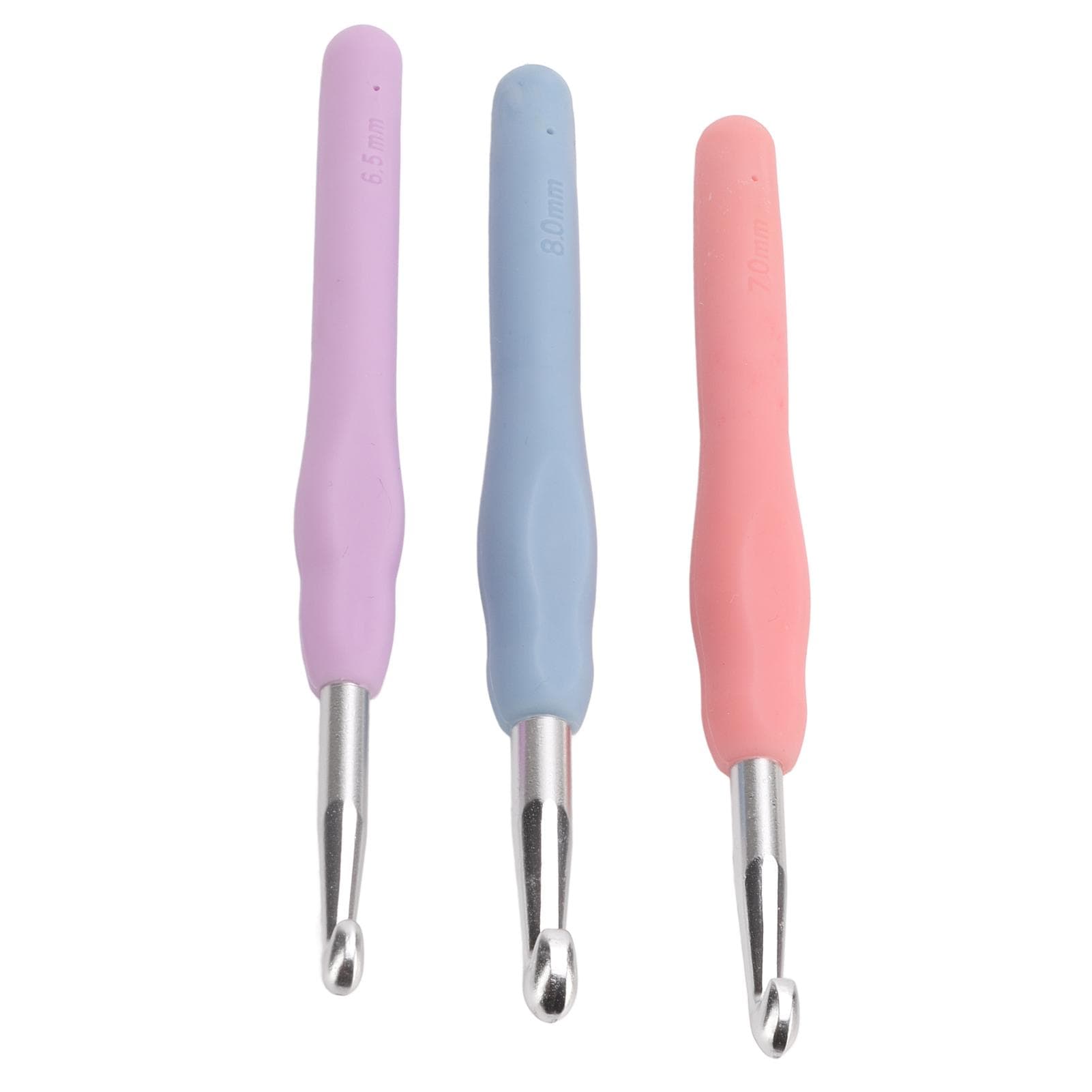 3PCS Crochet Hook Set Multi Colored Ergonomic Design Soft Handle Crochet Hook with Marker Buckle