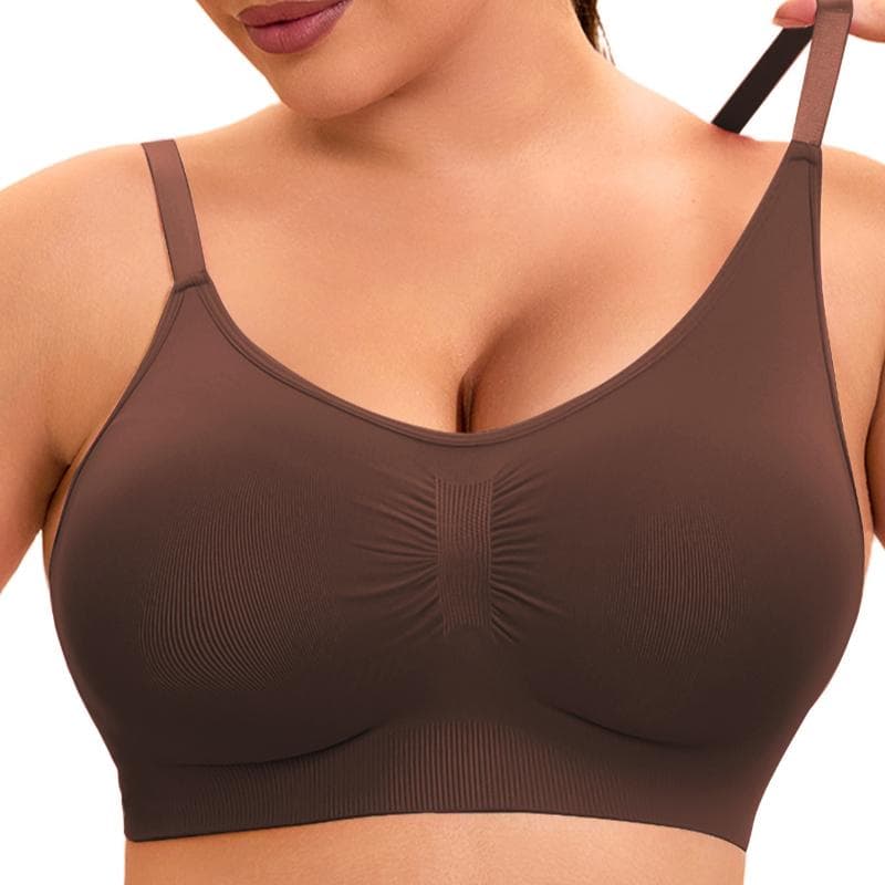 DE Cup Plus Women's Seamless Bra Without Steel Ring Single Layer Breathable and Comfortable Sports Vest Bra XL coffee