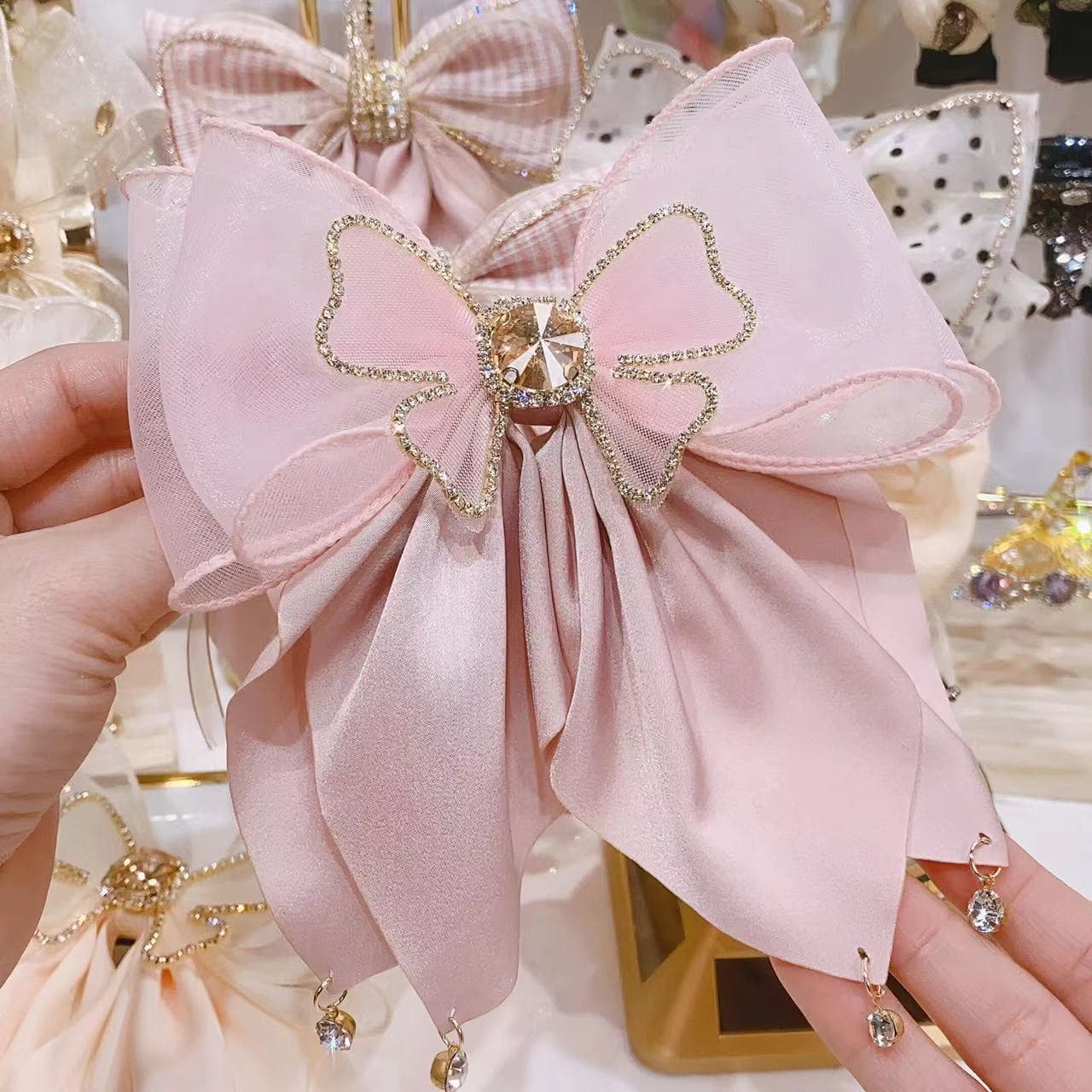 Sweet Fashion Girls Princess Hair Clip Rhinestone Big Bow Hairpin for Women Headwear Ladies Hairgrips Female Hair Accessories pink