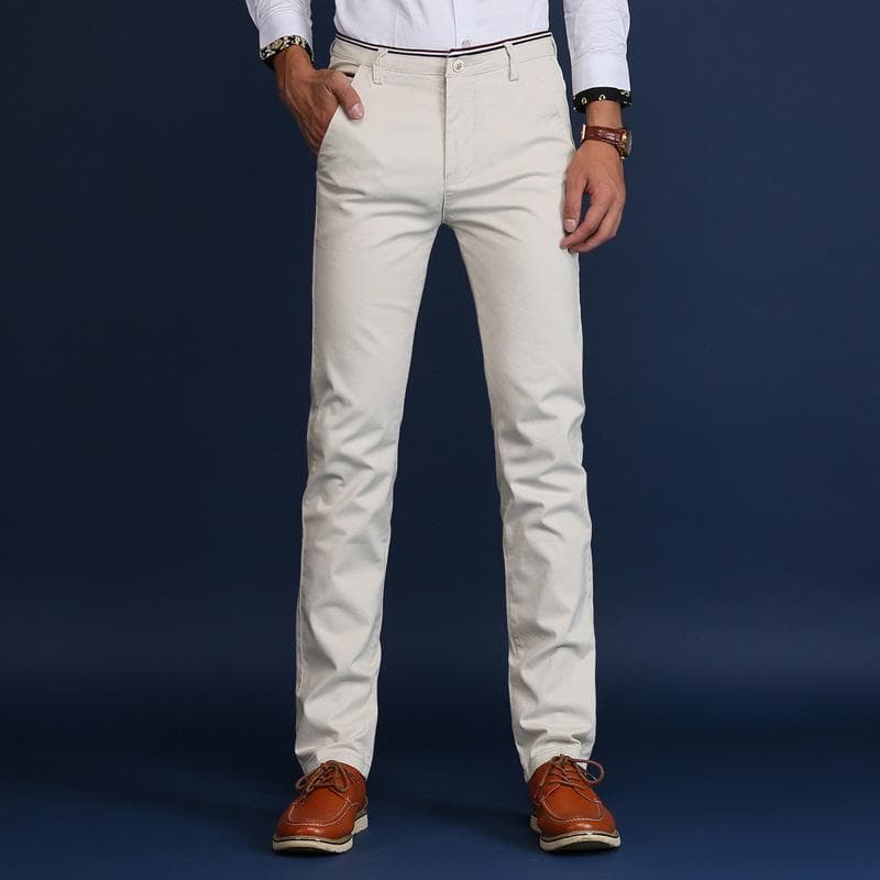 Men's Trousers Casual Business Uniforms Fashion Straight Pants 30 white