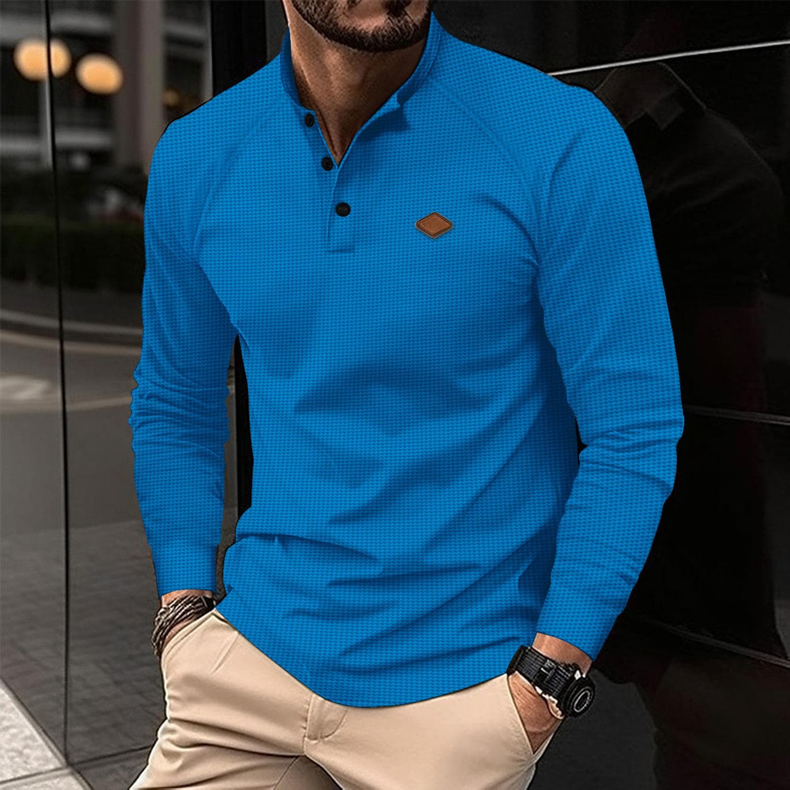 New Autumn and Winter Men's POLO Shirt Lapel Solid Color Long Sleeve Sports XXL