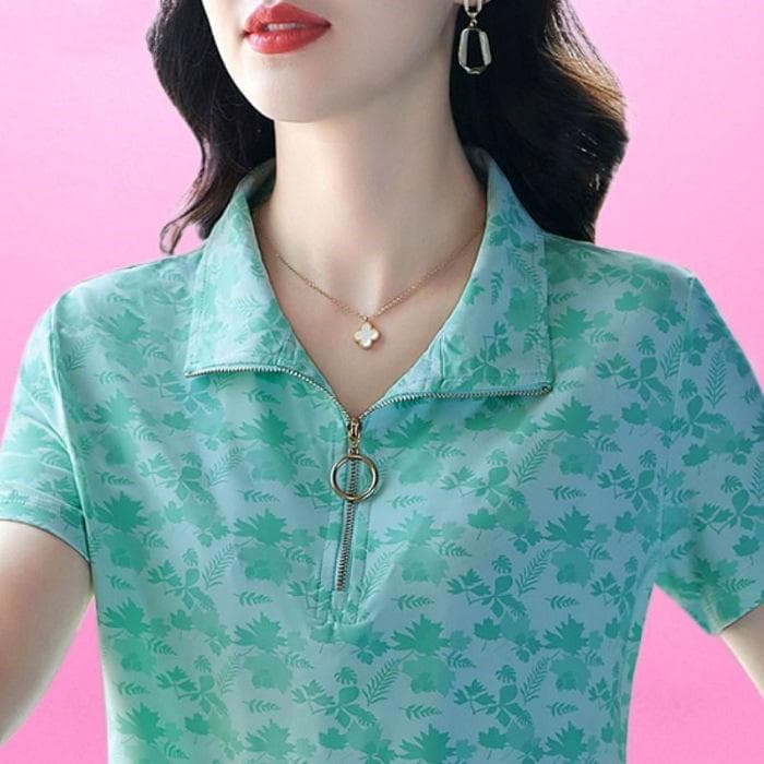 Short-sleeved T-shirt for Women's Summer New Lapel Slim Solid Color Mother Top Polo Shirt 4XL