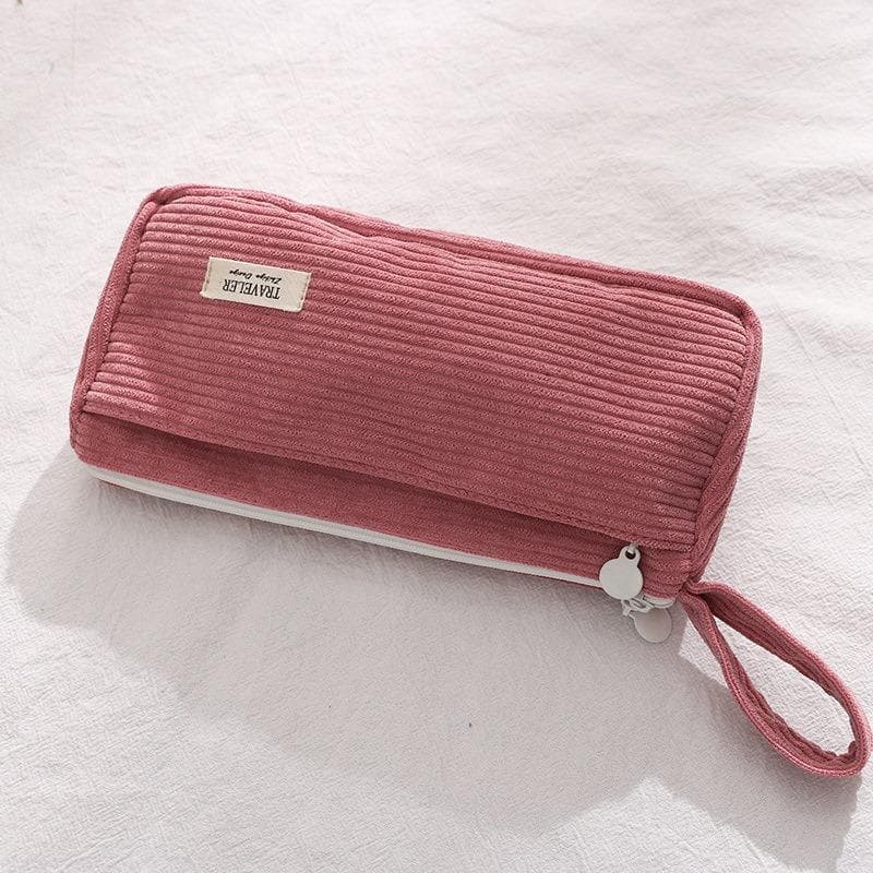 Korean Corduroy Cosmetic Bag Small Makeup Pouch Lady Portable Travel Toiletry Bag Necesserie Organizer Student Cute Pencil Case red