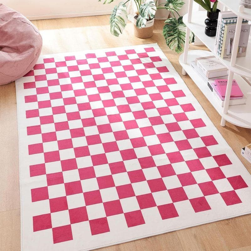 Checkered Rug Square Washable Rug for Home Decor Area Rug with Non-Slip Mat Checkered Carpet for Living Room Bedroom Kitchen 80 x120cm