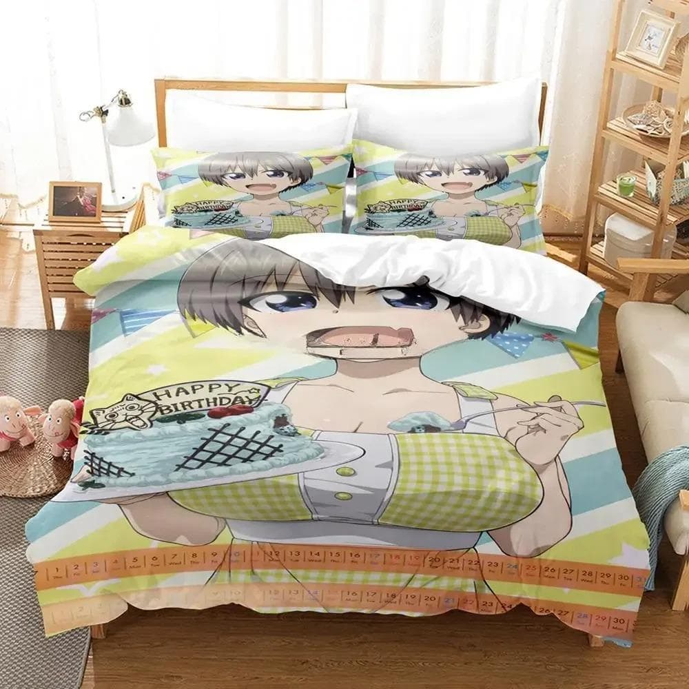 3D Anime Uzaki-chan Wants to Hang Out! Bedding Set Single Twin Full Queen King Size Bed Set Adult Kid Bedroom Duvet cover Sets 70x133cm 2pcs