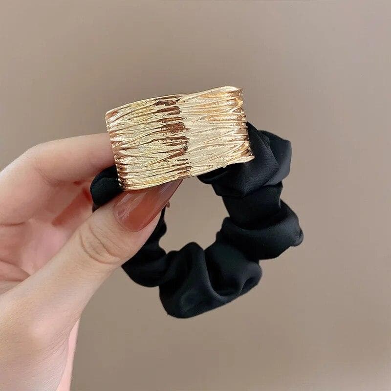 Korean Metal Satin Large Intestine Ring Women Rubber Bands Hair Ties Hair Rope Girls Ponytail Holder Headdress Hair Accessories black