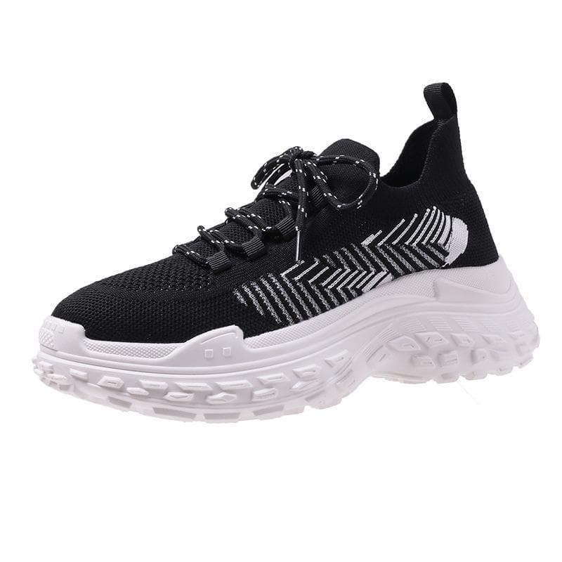 Knitted Daddy Shoes Women's New Trend Fashion Lace-up Sports Shoes Students Breathable Casual Shoes 40 black