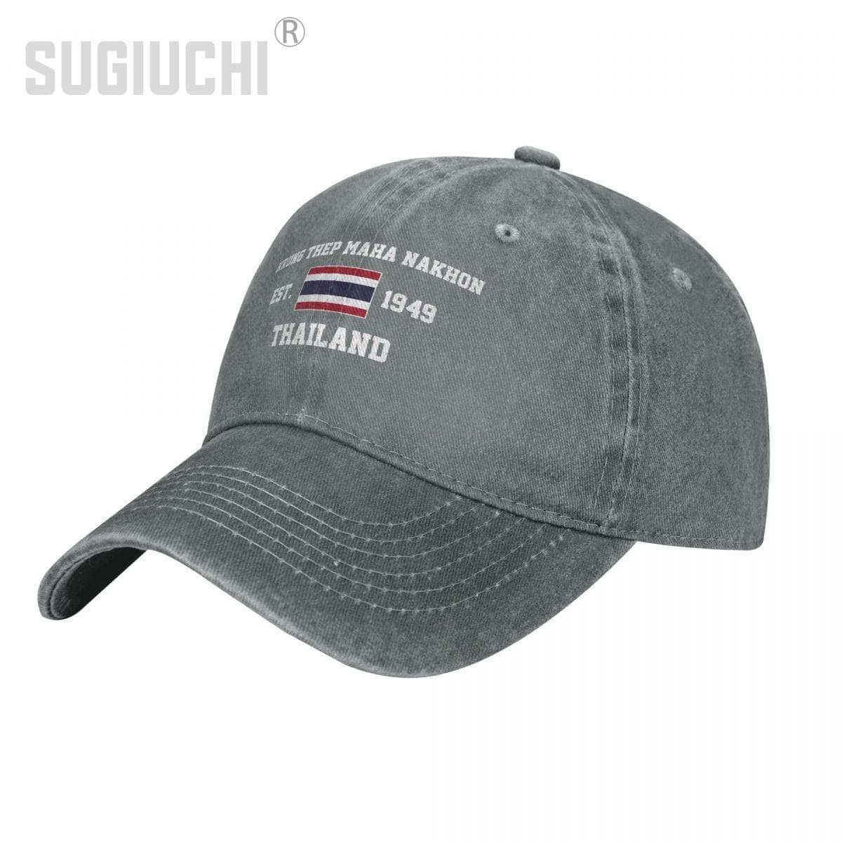 Flag of Thailand EST.1949 Krung Thep Maha Nakhon Unisex Adult Washed Denim Baseball Cap Unisex Vintage Cotton Patriotic Trucker Hat One Size