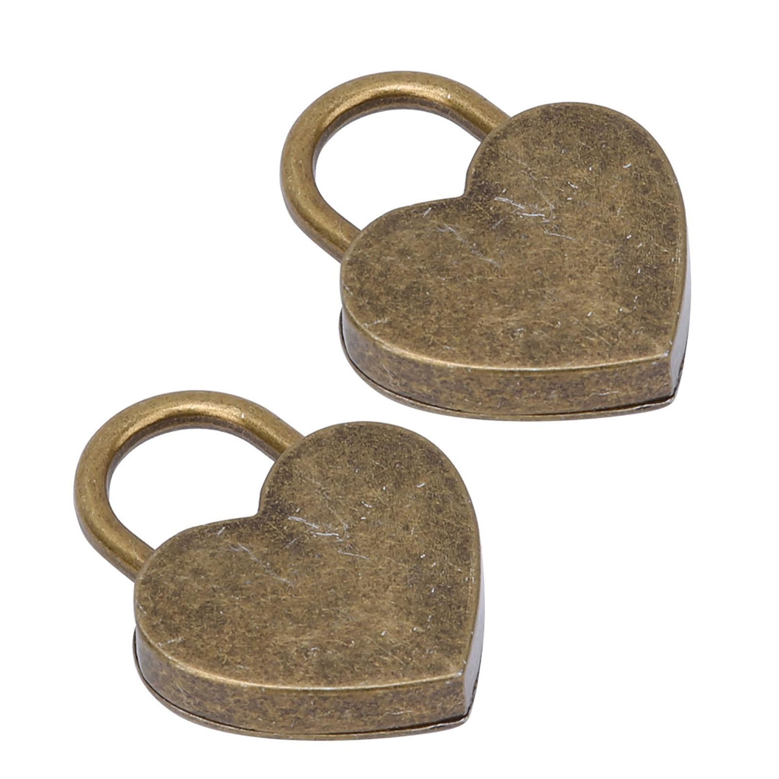 2 Sets Heart Lock Metal Vintage Padlock Household Craft Supplies with Keys 30x39mmRose Gold antique bronze