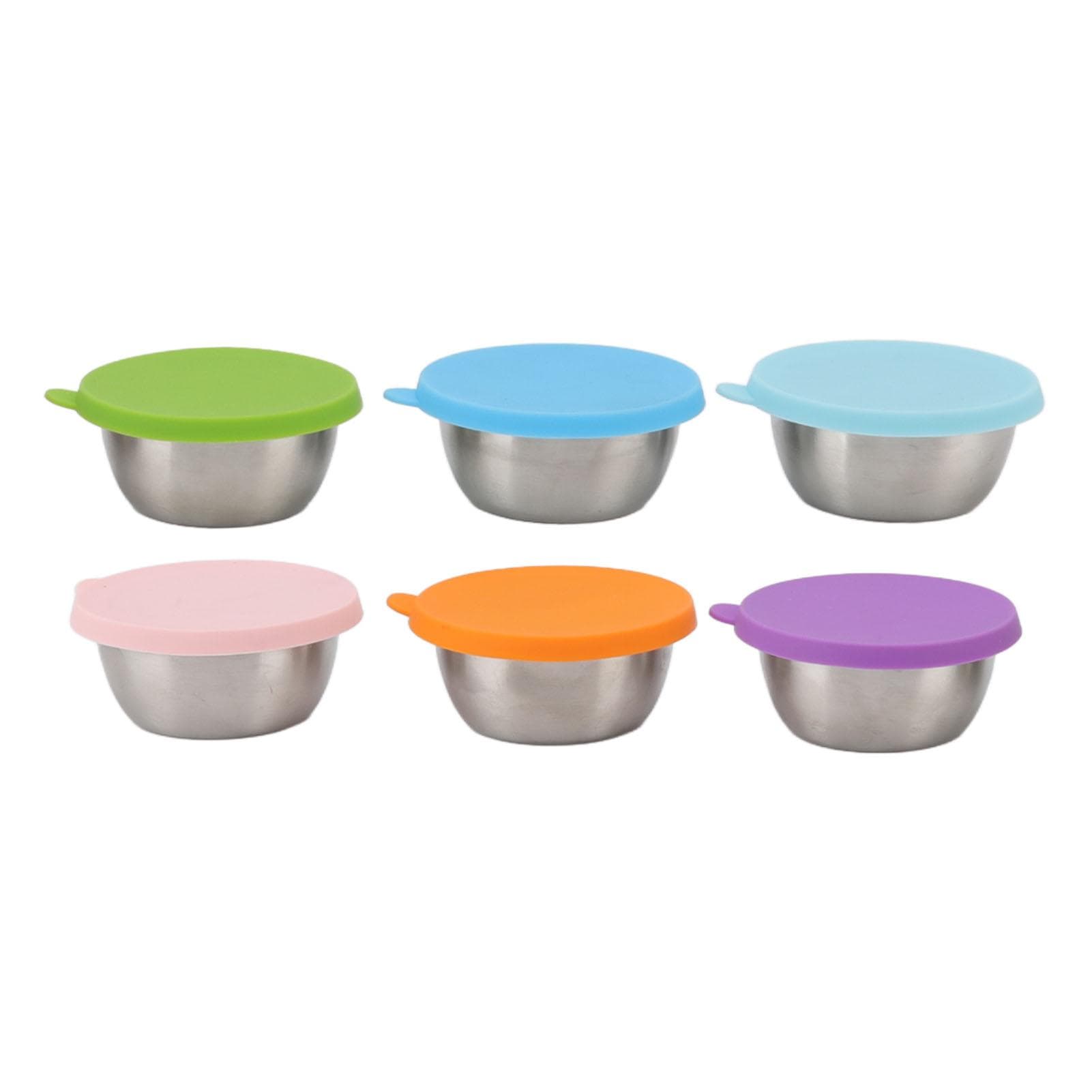 6Pcs Salad Dressing Container Silicone Lid Stainless Steel Multi Purpose Small Condiment Containers L(for 6.5-9kg)