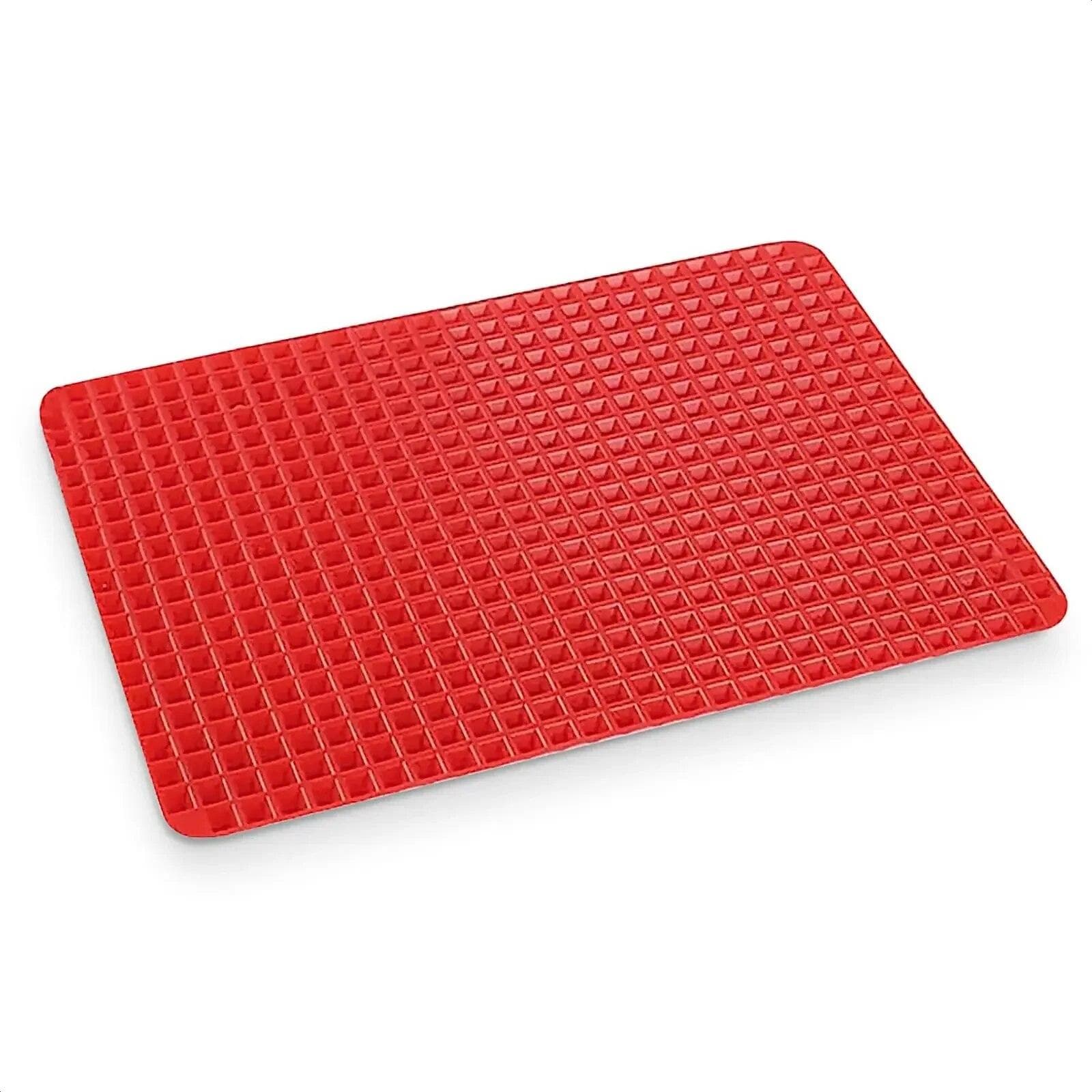 Non-Stick Silicone Pyramid Cooking Mat Baking Mat with Grid Versatile Oven BBQ Cooking Mat Heat-Resistant Mat Kitchen Tools red