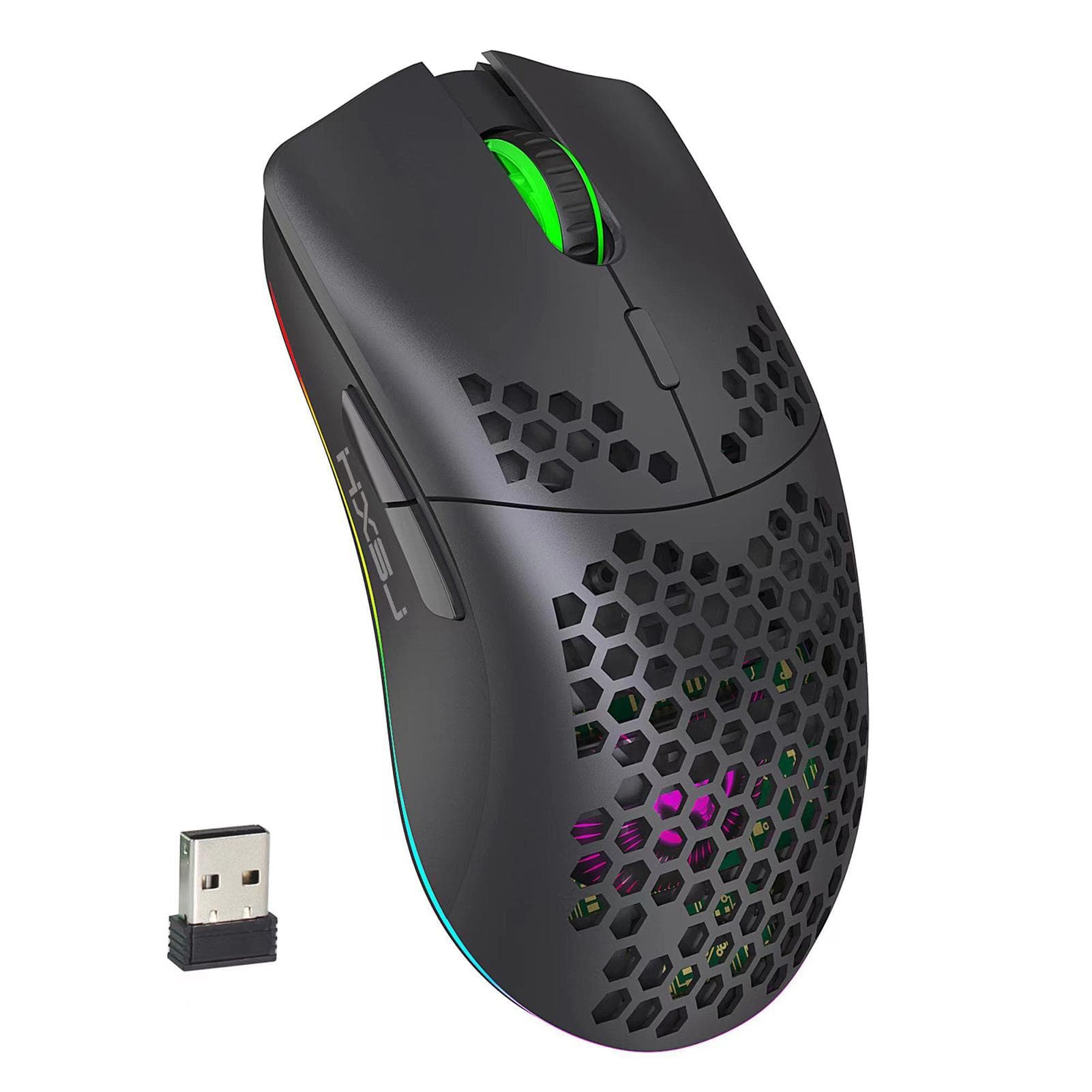 HXSJ T66 RGB 2.4G Wireless Gaming Mouse RGB Lighting Charging Mouse with Adjustable DPI Ergonomic black