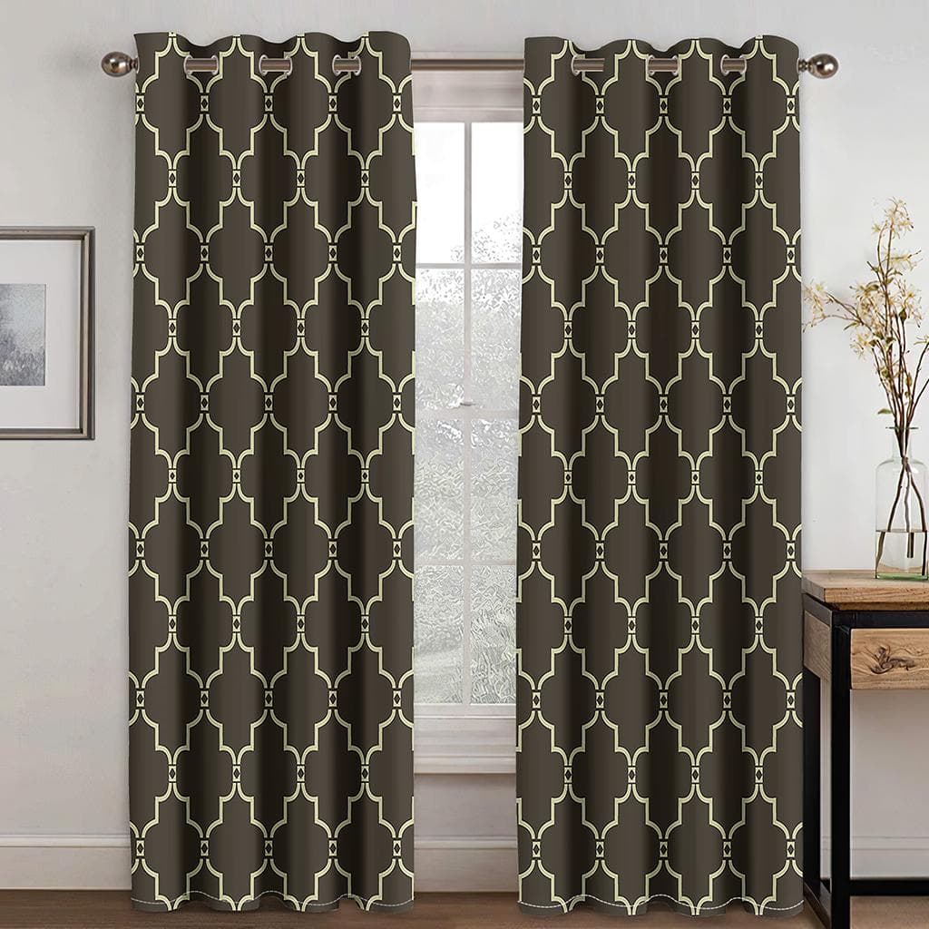 Grey and White Curtains Geometric Moroccan Printed Decoration For French Window Home Parlou Bedroom LivingRoom 100W160H(CM)40x63in&Hook