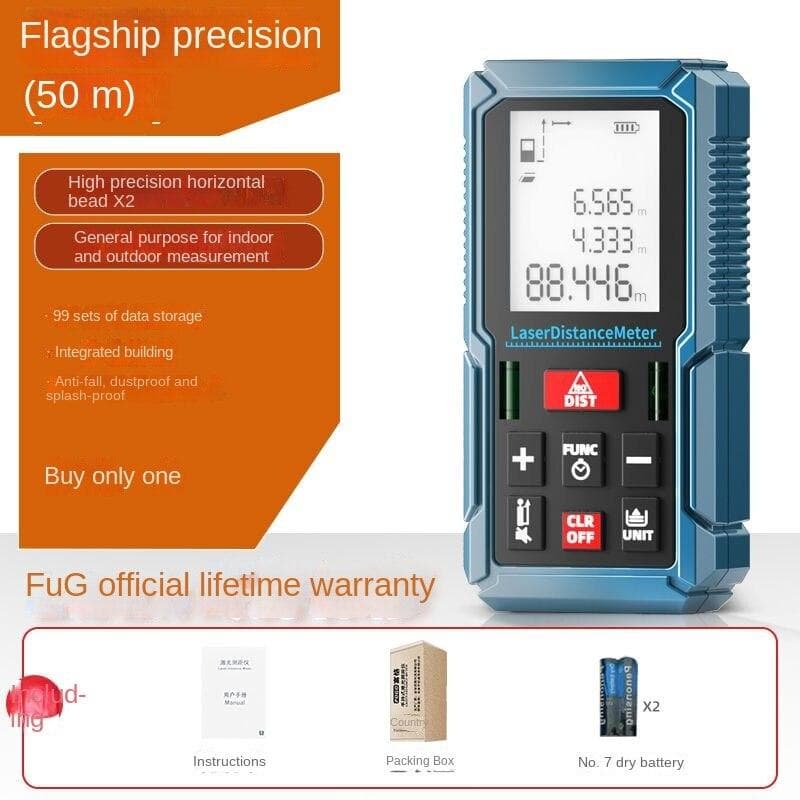 Laser Rangefinder, High-precision Handheld Infrared Measuring Ruler, Distance Measuring Instrument, Measuring Room Artifact Electronic Ruler 50m blue