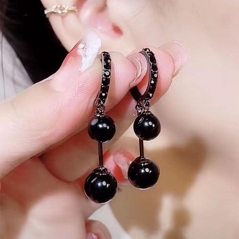 Temperament Retro Black Ball Drop Earrings for Women Luxury Design Elegant Dangle Earring Jewelry black
