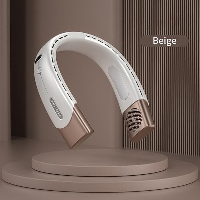 4000mAh Neck Fan Octacore Hurricane Portable Air Conditioner 360 Degree Surround Wind USB Rechargeable Air Cooler 5 Speed Sports Fan beige