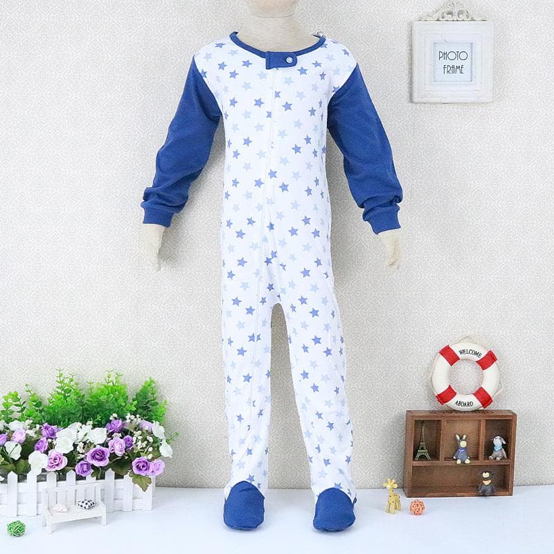 Baby Children 2 to 7 Years Old One Piece Rompers Long Sleeve 100% Cotton Clothes Zipper Boys And Girls Clothes Pajamas Romper 122 blue
