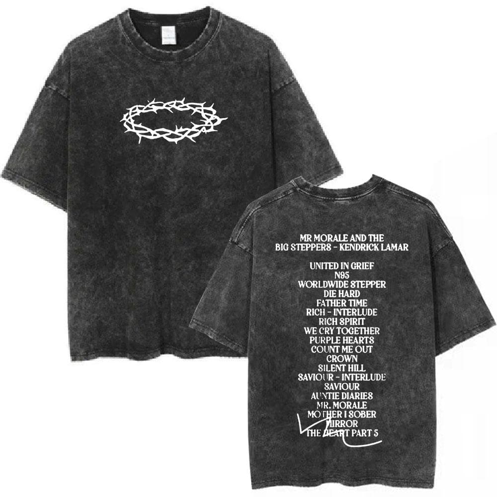Rapper Kendrick Lamar Mustard Vintage Washed T Shirts Short Sleeve T Shirt Men's Casual Cotton Oversized T-shirt S