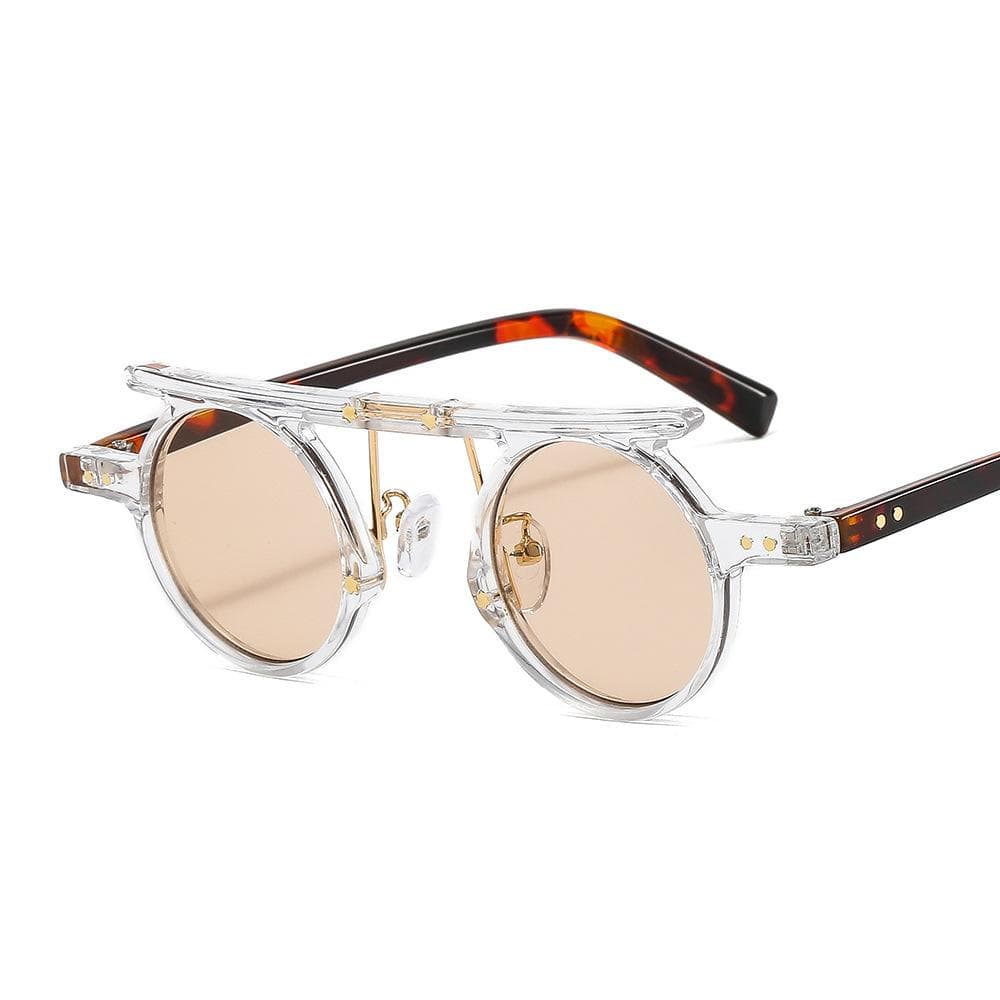 New Y2K Hip Hop Punk Sunglasses Women Round Leopard Print Gradient Rivet UV400 Luxury Brand as picture
