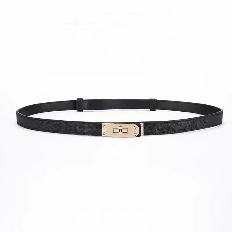 New Fashion Retro Genuine Leather Adjustable Gold Buckle Belt Women Thin Cowskin Belts Female Jeans Dress Waistband black