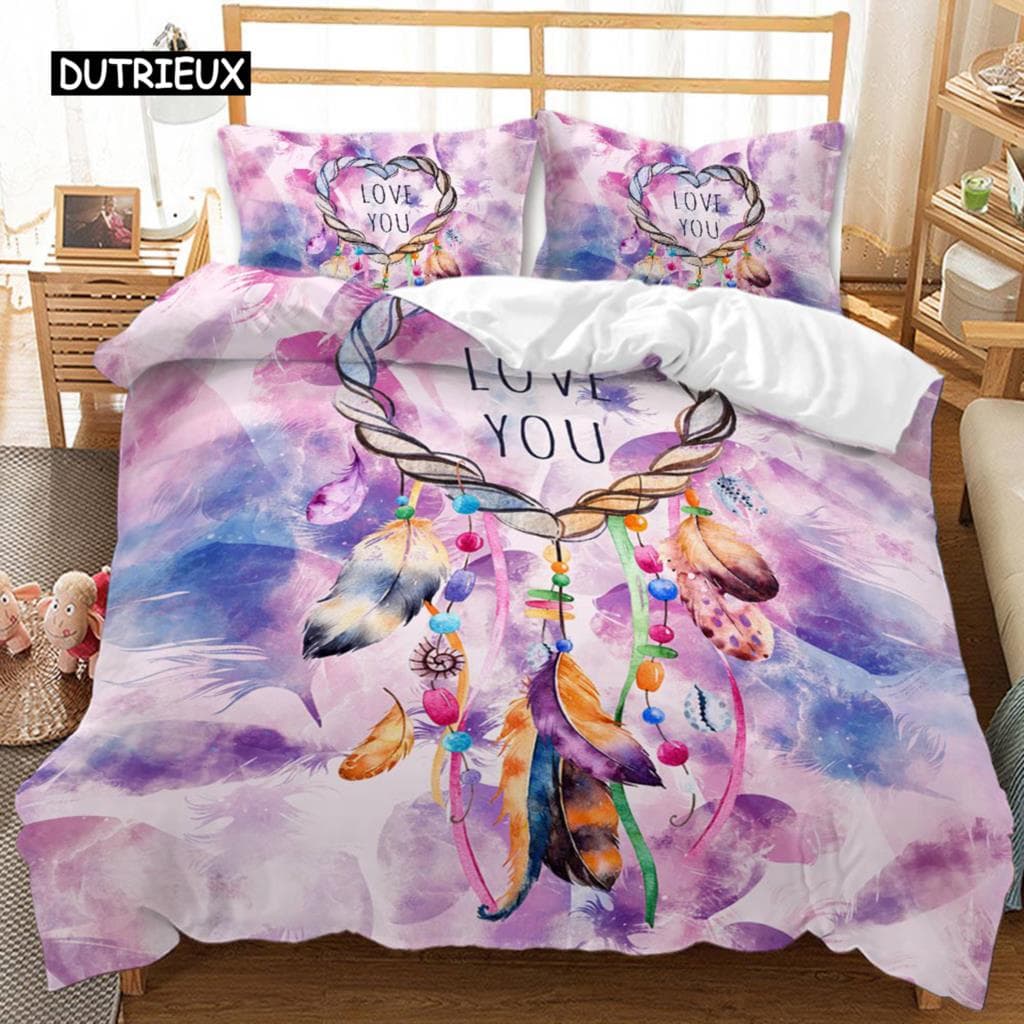Dream Catcher Duvet Cover Set Ethnic Tribal Feathers Pattern Twin Bedding Set Bedding Set Queen King Size Polyester Qulit Cover EU single(135x200cm)