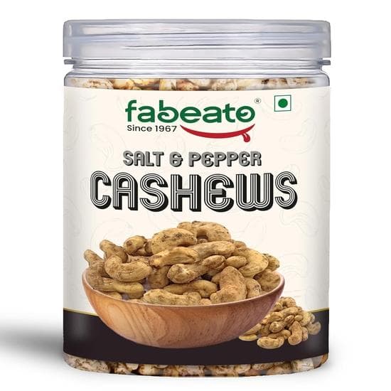 Fabeato Salt & Pepper Cashews 250g - Premium Kaju Dry Fruits, Whole Crunchy Cashews- Rich in Protein, Nutritious, Crunchy & Delicious
