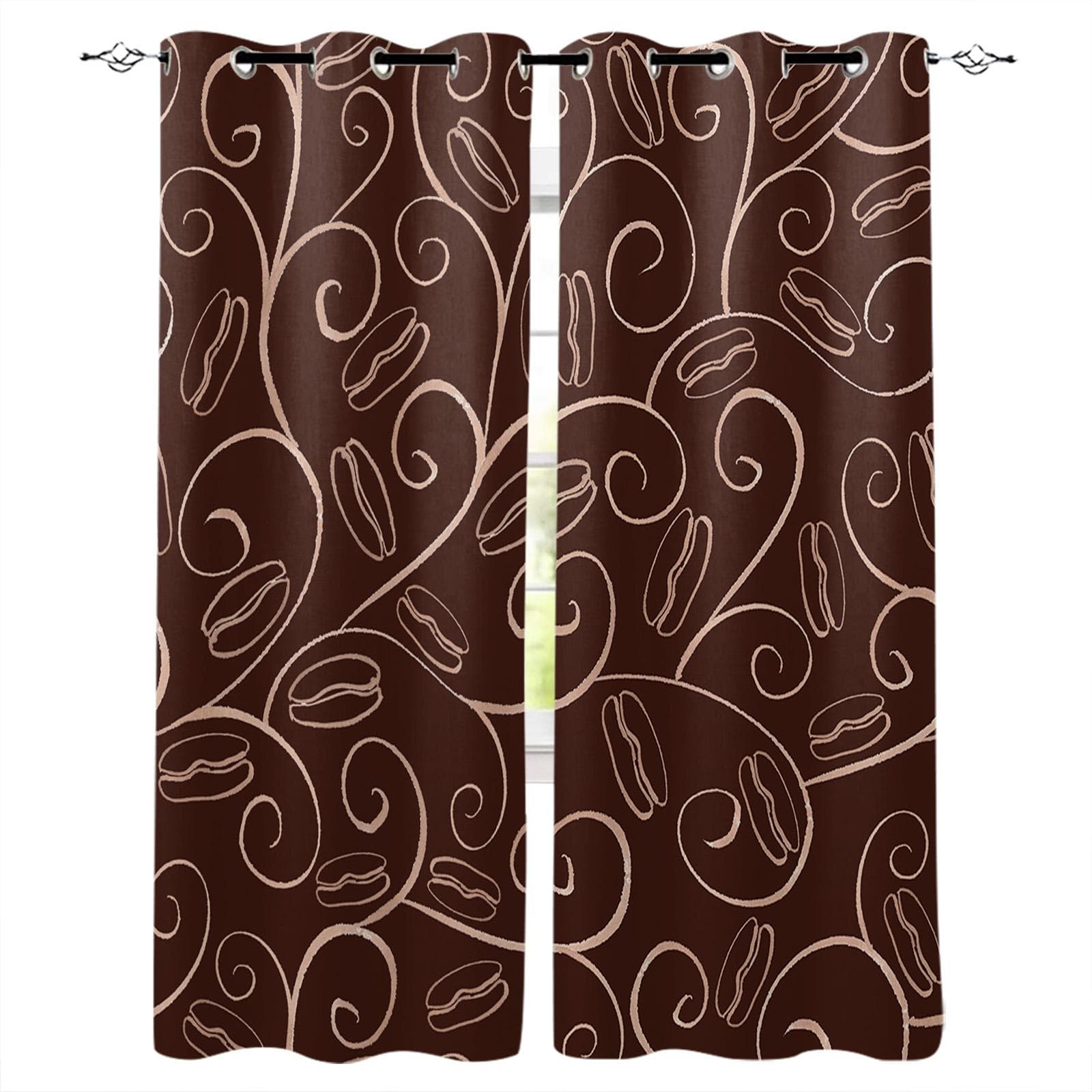 Coffee Text Graffiti Black Background Window Curtain for Living Room Bedroom Home Decor Kitchen for Window Drapes 135W x 60H(cm)
