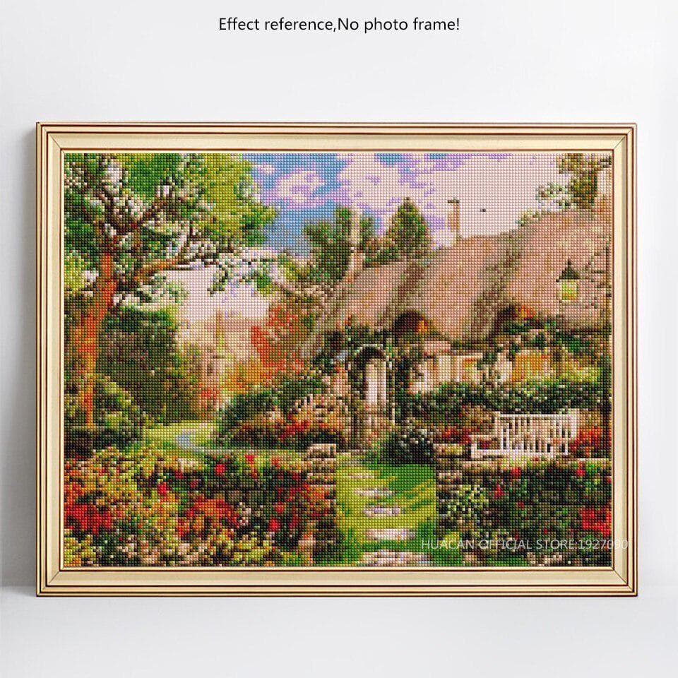 Cross Stitch Landscape Rhinestone Diamond Painting House Full Round Diamond Embroidery 20X30CM